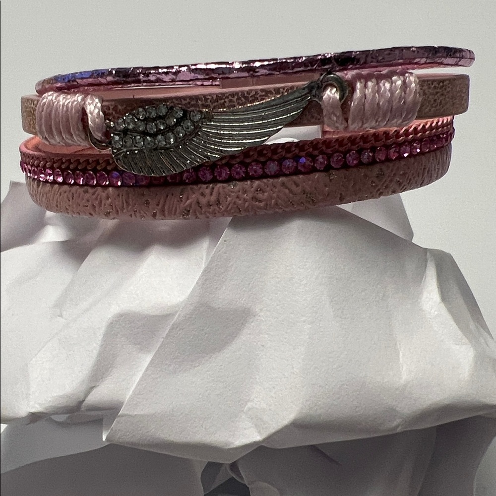 Pink Layered Bracelet with Wing Charm
